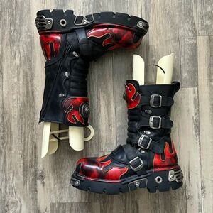 Vintage New Rock Flame Stomper Boots Size 44EU / 10.5/11US Rave Emo Punk Biker